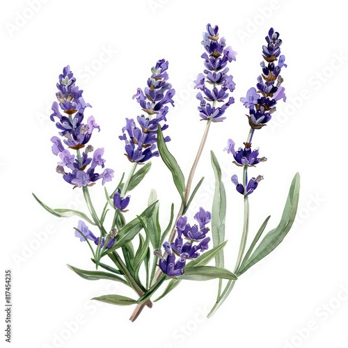 illustrated watercolor painting of lavender clipart  natural colors  ethereal  detailed  on a white background 