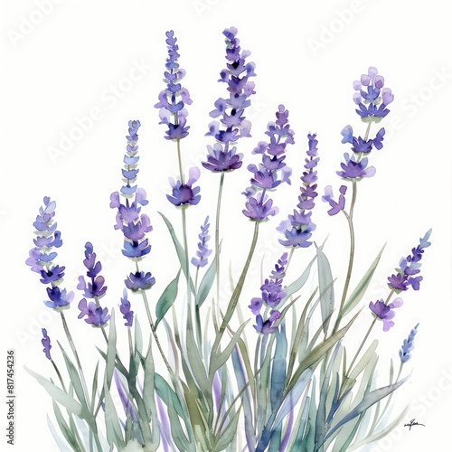 illustrated watercolor painting of lavender clipart  natural colors  ethereal  detailed  on a white background 