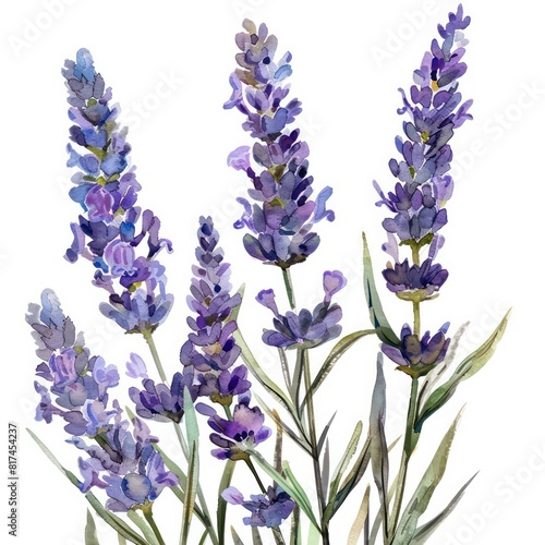 illustrated watercolor painting of lavender clipart  natural colors  ethereal  detailed  on a white background 