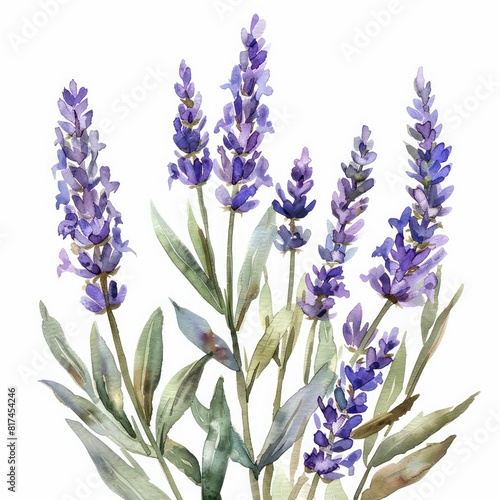 illustrated watercolor painting of lavender clipart  natural colors  ethereal  detailed  on a white background 