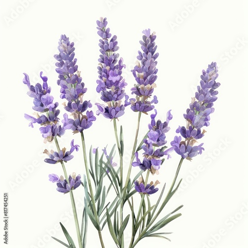 illustrated watercolor painting of lavender clipart, natural colors, ethereal, detailed, on a white background  © marco