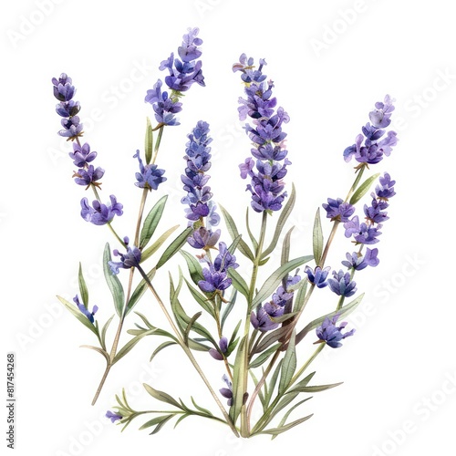 illustrated watercolor painting of lavender clipart, natural colors, ethereal, detailed, on a white background 