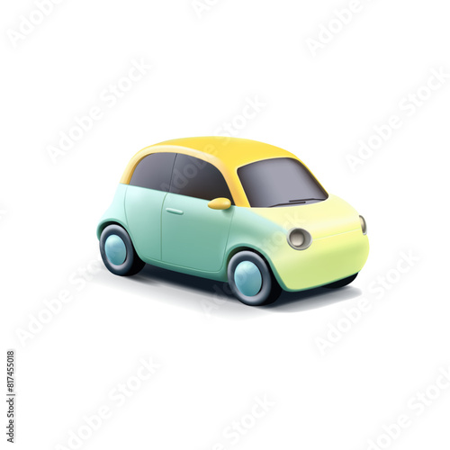3D city car. Realistic small car. For advertising concepts of transportation services, delivery, rental, sale, and travel by car. Vector