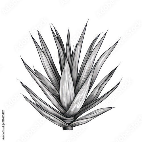 illustration of aloe vera plant  black ink on a white background 