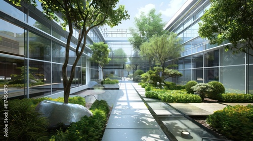 office company building, modern architecture and nice garden © marco