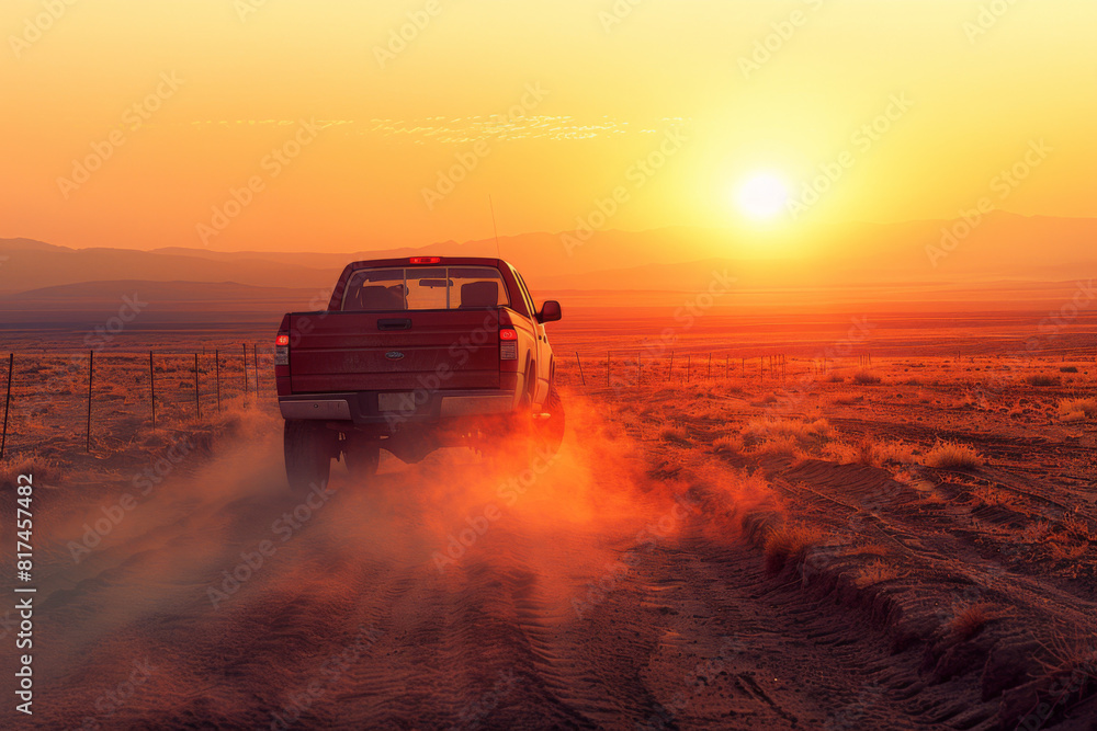 A four-wheeled vehicle drives through the desert. A four-wheeled vehicle drives through the desert.