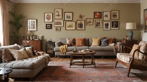 Classic living room with a collection of vintage furniture, artwork, and accessories. Selective focus © indofootage