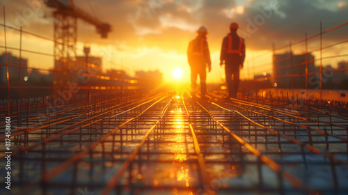 workers on a construction site tying rebar