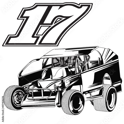 Outline and painted racing car. Isolated in black background, for t-shirt design, print. and for business purposes.