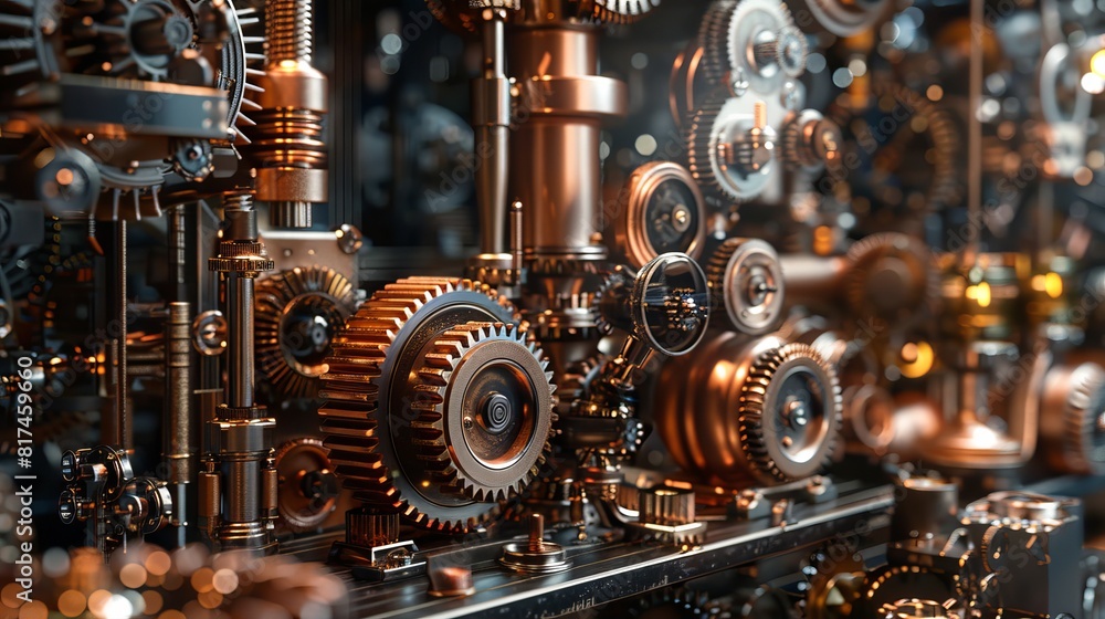 The image is a close-up of a steampunk machine The image is a close-up of a steampunk machine