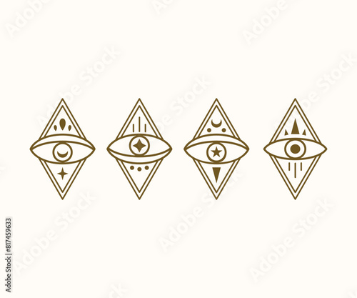 celestial eye magic mystic in frame label boho tribal style vector icon design illustration collections sets