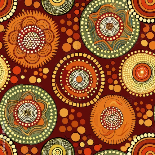 Seamless pattern of Aboriginal dot painting motifs in earthy tones  celebrating the rich cultural heritage of Indigenous Australians  Generative AI