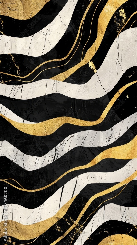 Abstract art deco design featuring a striking black and gold zebra print pattern, background Abstract art deco design featuring a striking black and gold zebra print pattern, background