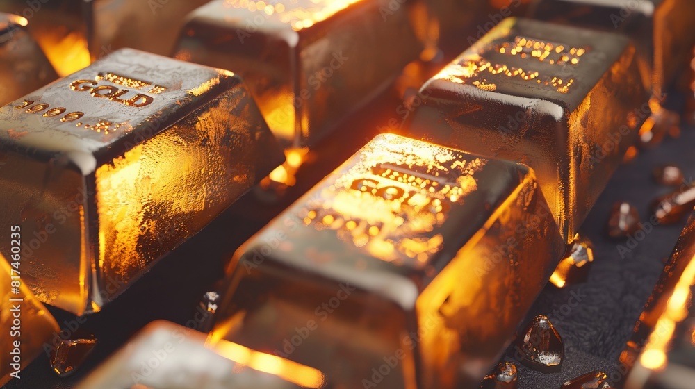 Macro shot of a stack of shiny gold bars. Macro shot of a stack of shiny gold bars.