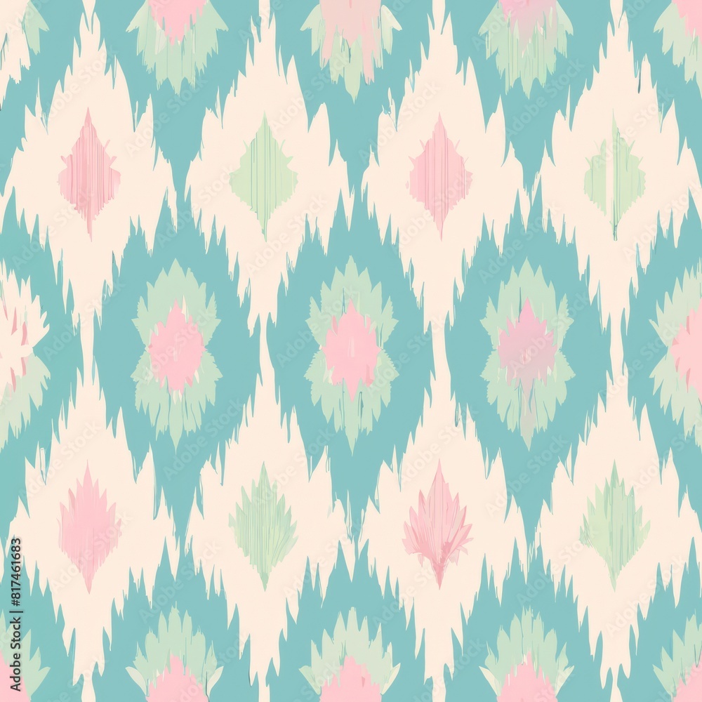 Seamless pattern of Japanese ikat designs in soft pastel colors, adding a touch of tranquility and serenity to your gift wrap, Generative AI Seamless pattern of Japanese ikat designs in soft pastel colors, adding a touch of tranquility and serenity to your gift wrap, Generative AI