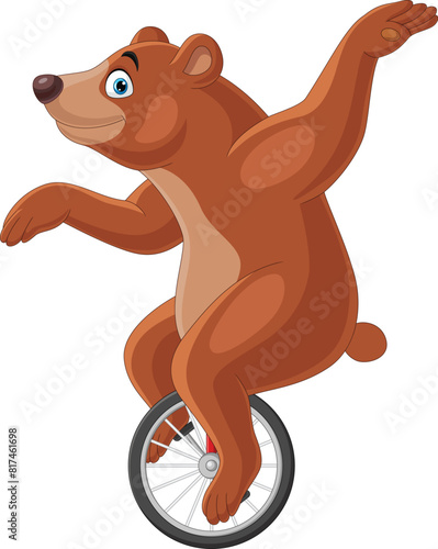 Cartoon bear riding one wheel bike (ID: 817461698)