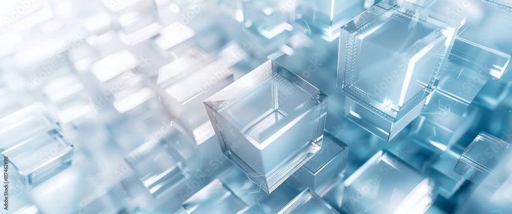 Abstract Technology Background with Blue Geometric Shapes and Copy Space in Minimalist Design Abstract Technology Background with Blue Geometric Shapes and Copy Space in Minimalist Design