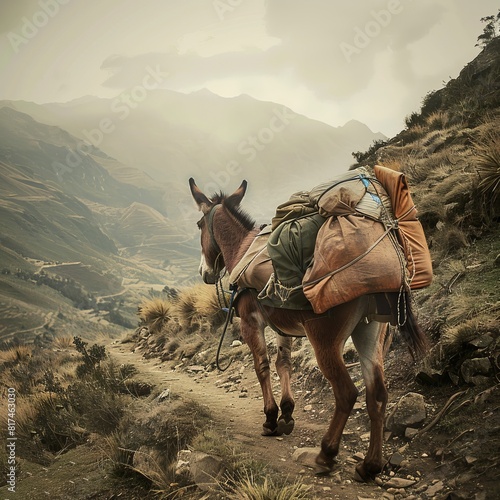 Donkey walking up a mountain path