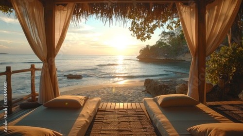 A serene outdoor spa .The setting is peaceful and rejuvenating.