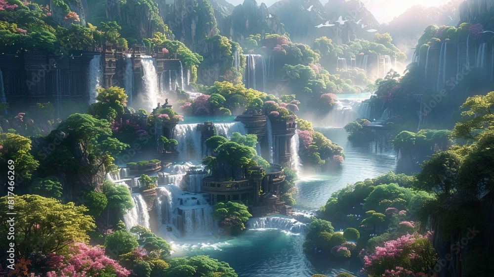 Capture a breathtaking digital panorama of a dreamy Capture a breathtaking digital panorama of a dreamy