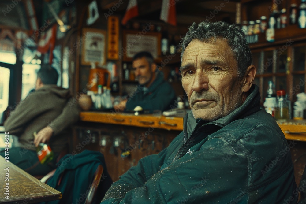 Portrait of an old man sitting at the counter of a pub Portrait of an old man sitting at the counter of a pub