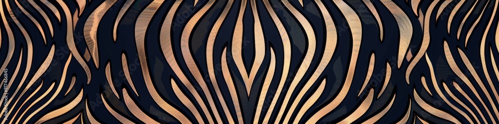 Fototapeta Intricate art deco patterns featuring black and gold zebra stripes for a bold and stylish design, banner