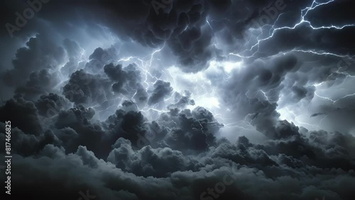 Dark clouds roll in as the sky lights up with brilliant bolts of lightning signaling the start of a fierce storm. photo