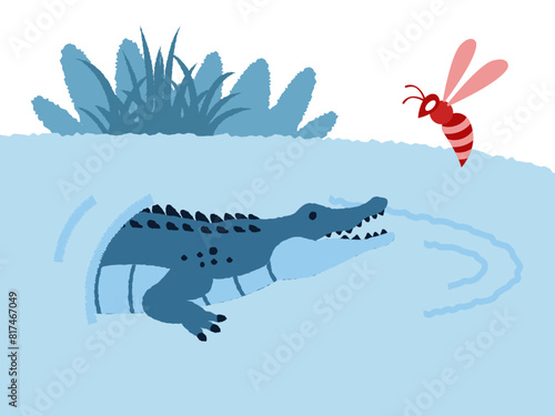 Crocodile versus Wasp