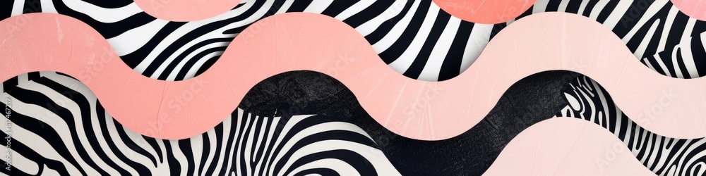 Art deco zebra print wall featuring pink and black stripes in a stylish geometric pattern, banner Art deco zebra print wall featuring pink and black stripes in a stylish geometric pattern, banner