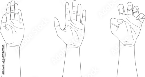 doodle open hands with different gesture, hand drawn, outline vector, counting hand	