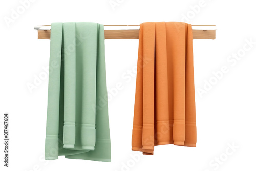 Elevate your bathroom decor with this beach towel hanging on a rack. photo
