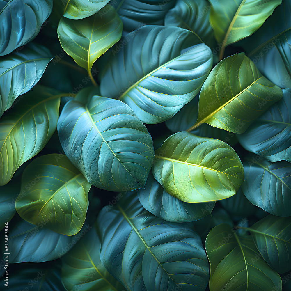 Blue and green leaves can create a beautiful contrast in a natural setting, especially in a forest or garden.