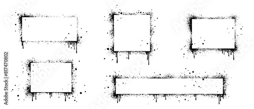 Spray painted graffiti frames for text box in black over white. stencils border. isolated on white background. vector illustration