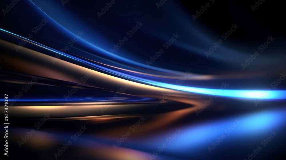 Abstract waves with striking blue and gold gradations. These shapes flow like waves or ribbons moving through space Abstract waves with striking blue and gold gradations. These shapes flow like waves or ribbons moving through space