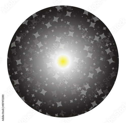 Universe in a shpere with stars and a Sun in the center 