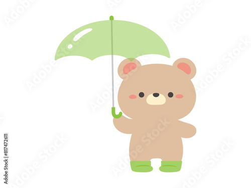 傘をさすクマ、梅雨のイメージのベクターイラスト素材02