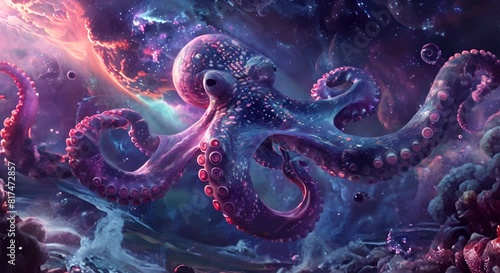 a huge octopus floating in space photo