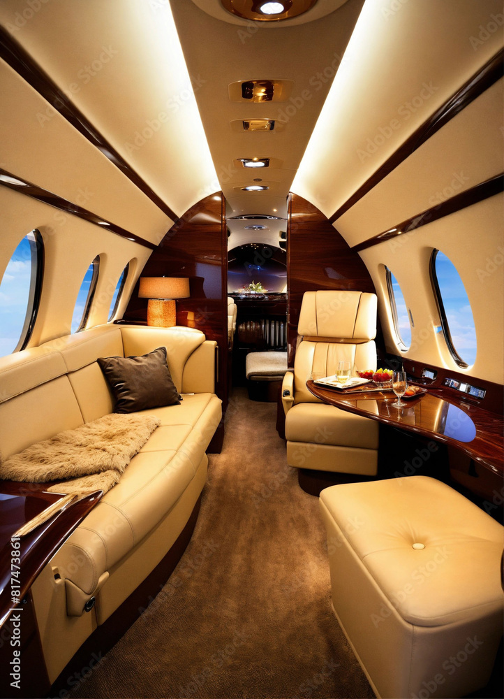 Obraz premium Interior and exterior of a luxury private jet
