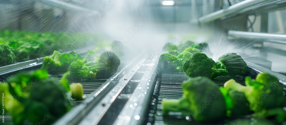 fresh Broccoli on modern conveyor in industry vegetables plant fresh Broccoli on modern conveyor in industry vegetables plant