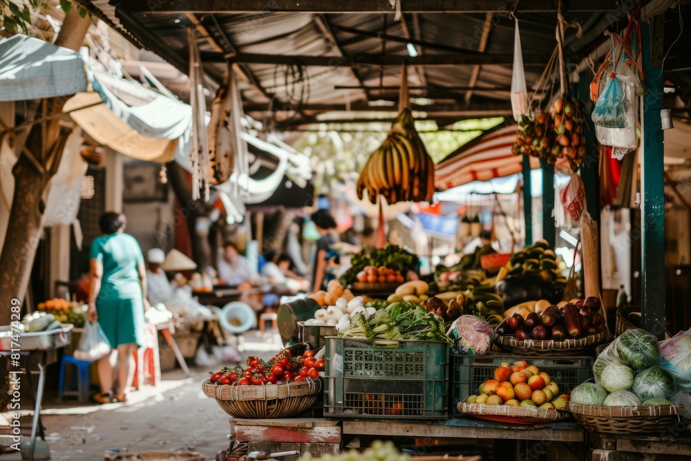 A charming outdoor market, with vendors selling fresh produce and handmade goods, Generative AI