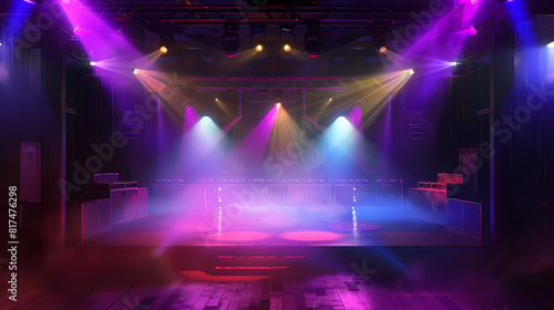 Empty stage, colorful spotlights