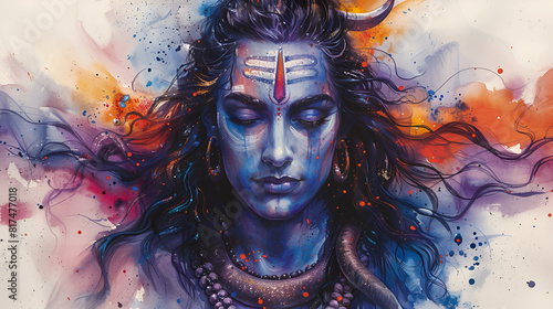 portrait of a person in the woods, Colorful Indian Hindu God Shiva 