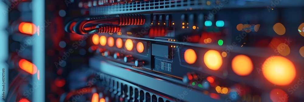 close - up of network server rack with data storage devices, illuminated by an orange light close - up of network server rack with data storage devices, illuminated by an orange light