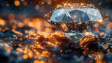 closeup sparkling diamond on dark surface.