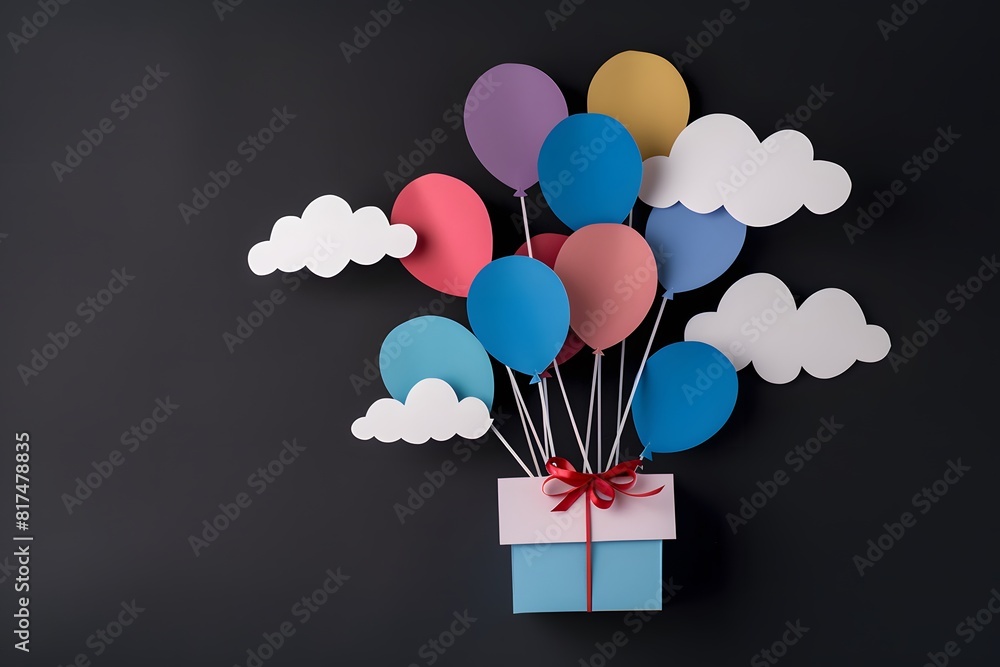 Paper art style pastel color 3d illustration gift box and balloons on ...
