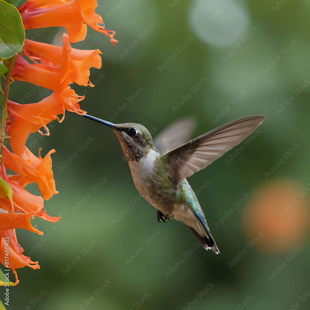 Fototapeta premium a hummingbird that is flying around a flower