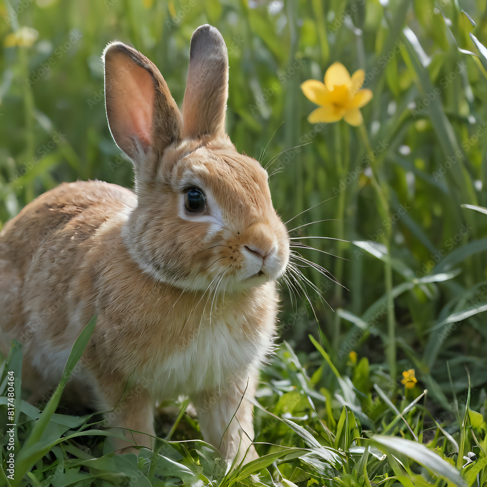 Fototapeta premium a small rabbit that is standing in the grass