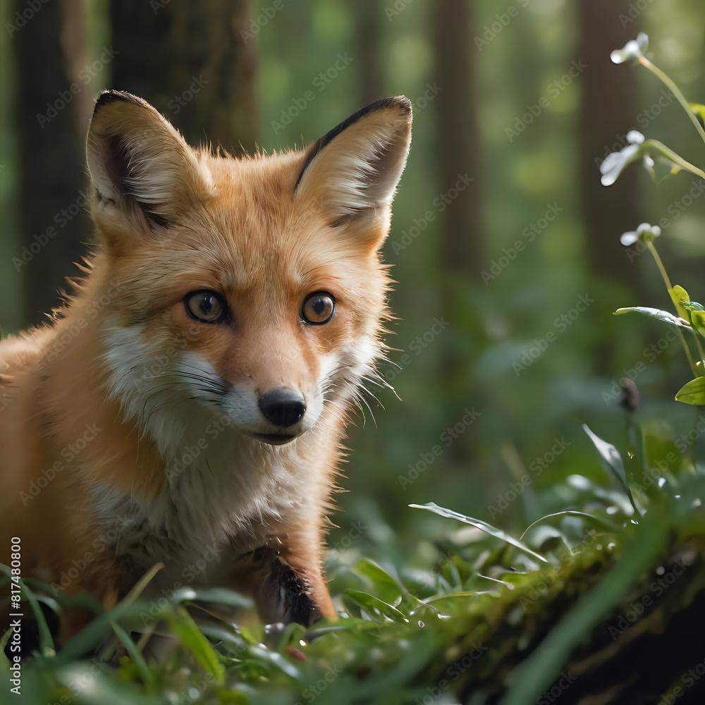 a fox that is sitting in the grass in the woods a fox that is sitting in the grass in the woods