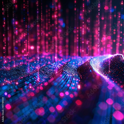 Abstract glowing pink blue particles wave, futuristic background