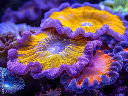 Exploring the Wonder of Underwater Coral Reefs - Biodiversity and Color - Vivid and Surreal - Close-up shots of vibrant coral formations teeming with marine life  © Cool Patterns